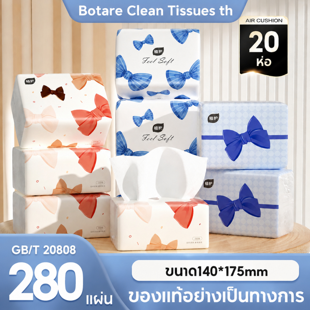 【20แพ็ค】 Botare ซอฟท์แพ็ค กระดาษเช็ดหน้า 4 ชั้น 240 แผ่น ขนาดกระดาษ 175*140mm ผ้าเช็ดหน้า กระดาษชำระสำหรับห้องครัว