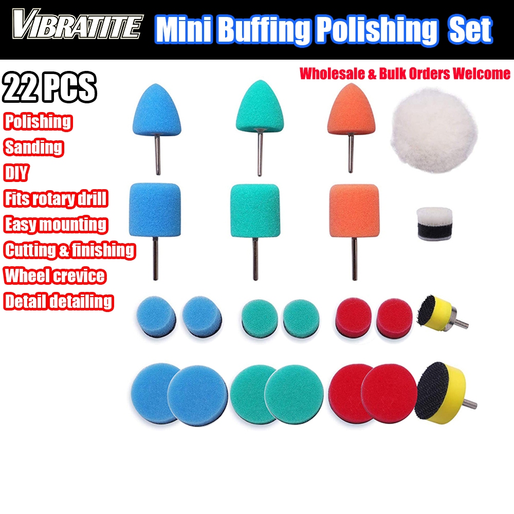 22 ชิ้น Mini Buffing Polishing Pad Detail Polisher ใช้กับเครื่องมือโรตารี่สําหรับทําความสะอาดและขัดล้อรถและรายละเอียด