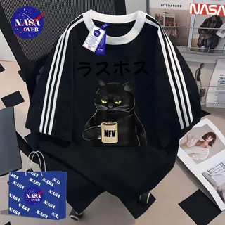 【จัดส่งตลอด 24 ชั่วโมง】🔥NASA ลายสามแถบ ดีไซน์ตัดสี ลายแมวน้อย เสื้อผญ เสื้😾oversizeคอกลม เสื้อYG1184