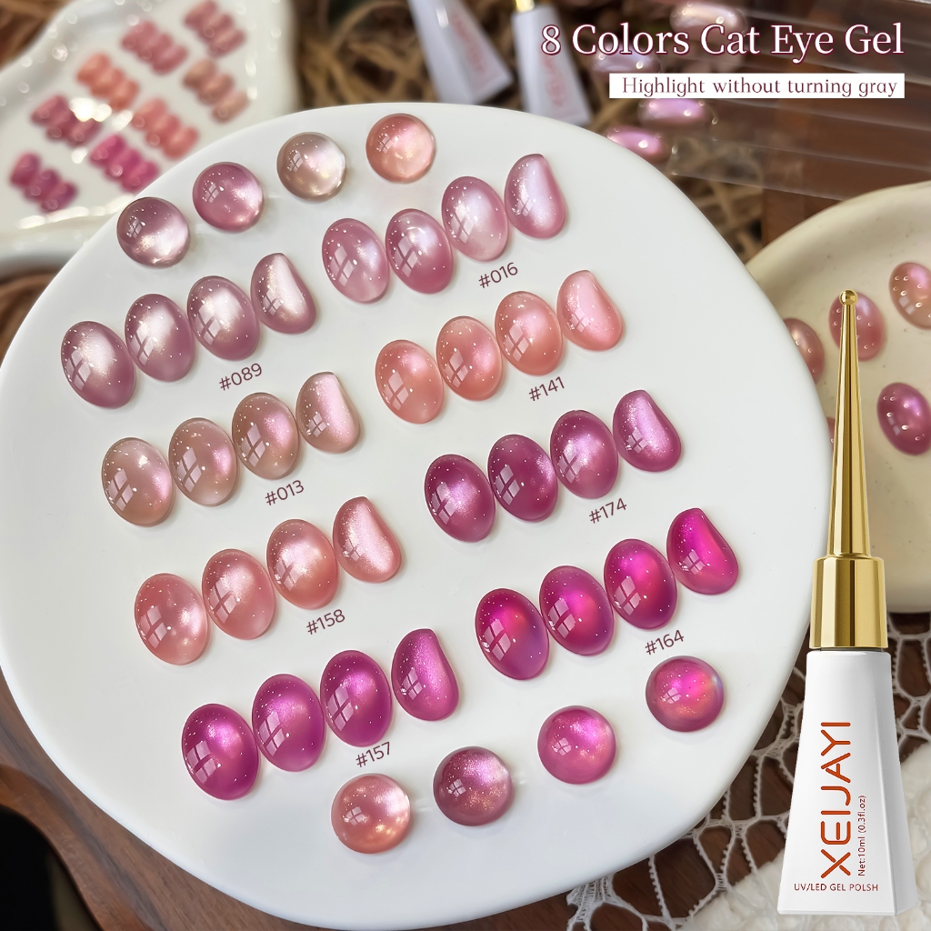 XEIJAYI 10ml-Super Bright Light Pink Cherry Blossom Cat Eye Gel ยาทาเล็บเหมาะสําหรับทุกสีผิว