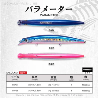 Hunthouse Minnow Fishing Lure 105 มม./18g 140 มม./17g Sasuck Lipless เหยื่อดินสอ Jerkbait Wobbler ลอยสําหรับ bass pike ประดิษฐ์