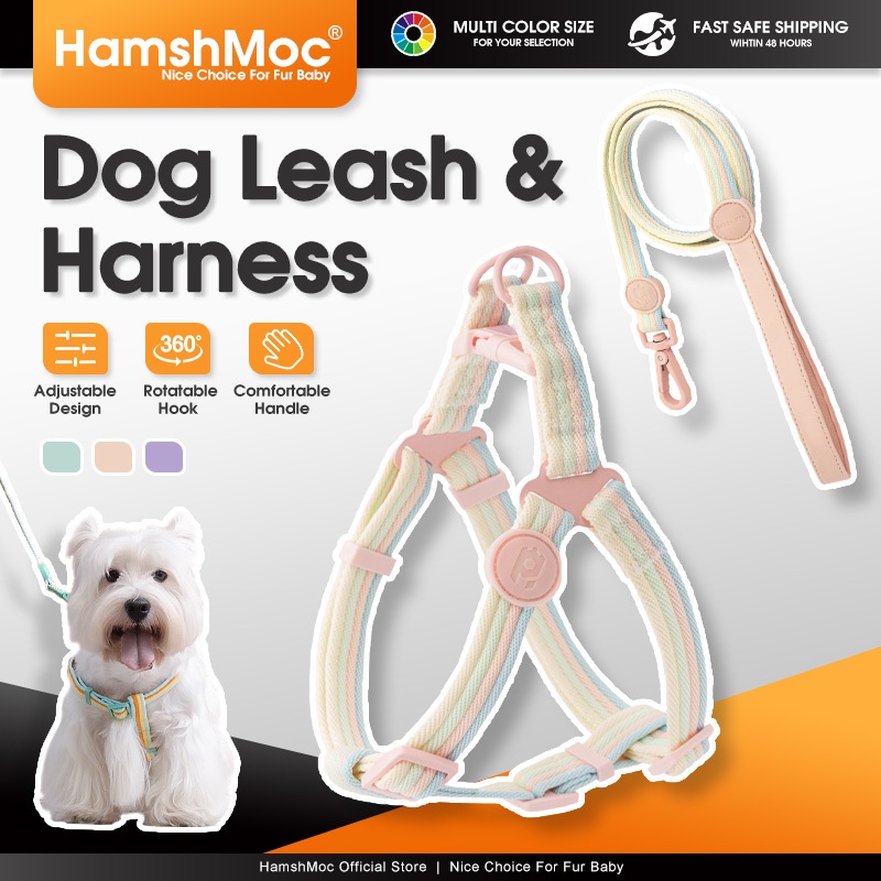 HamshMoc ฮามชโมค ปรับสายรัดสุนัขและสายจูงชุดสายรัดสัตว์เลี้ยงที่สะดวกสบายที่มีหัวเข็มขัดที่วางจําหน่ายอย่างรวดเร็วจับนุ่มจูงทนทานสําหรับสุนัขขนาดกลางขนาดเล็ก