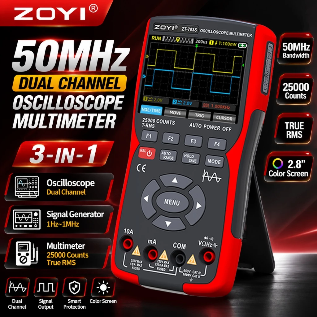 ZOYI 703S 3in1 Digital Multimeter Oscilloscope 50MHz Dual Channel 25000 Counts True RMS ออสซิลโลสโคป