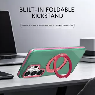 เคสโทรศัพท์แม่เหล็กสีตัดกัน 360° ขาตั้งแหวนหมุนได้ ขอบกันลื่น ฝาครอบป้องกันกันกระแทก ใช้ได้กับ Samsung S26 Ultra, Samsung S25, Samsung S24 Ultra, Sams