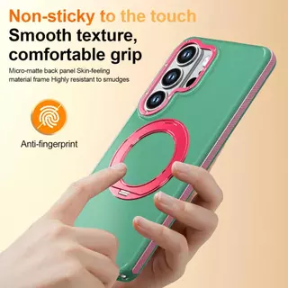 เคสโทรศัพท์แม่เหล็กสีตัดกัน 360° ขาตั้งแหวนหมุนได้ ขอบกันลื่น ฝาครอบป้องกันกันกระแทก ใช้ได้กับ Samsung S26 Ultra, Samsung S25, Samsung S24 Ultra, Sams