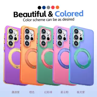 เคสโทรศัพท์แม่เหล็กสีตัดกัน 360° ขาตั้งแหวนหมุนได้ ขอบกันลื่น ฝาครอบป้องกันกันกระแทก ใช้ได้กับ Samsung S26 Ultra, Samsung S25, Samsung S24 Ultra, Sams