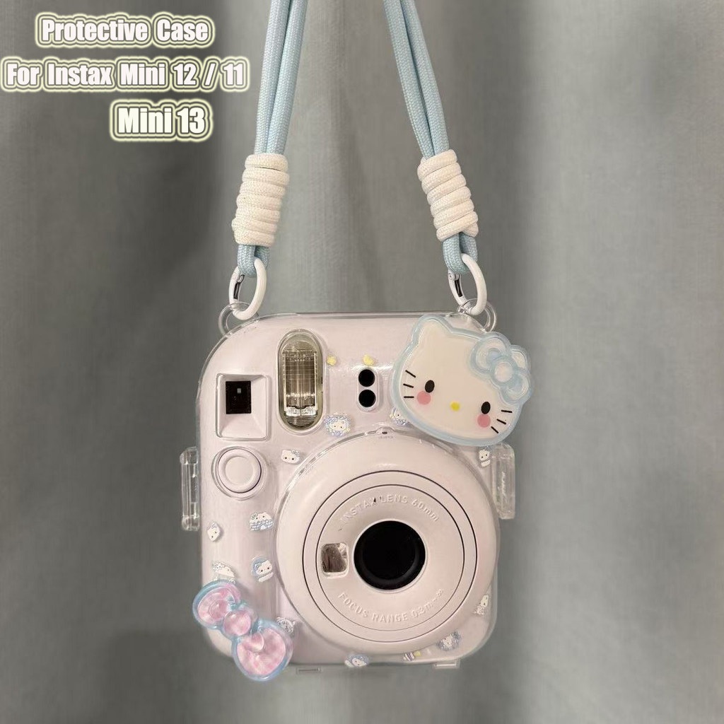 Instax Mini13/Mini 12/Mini 11Transparent Case Crystal Case พร้อมสายกล้องป้องกันกรณี Mini12 อุปกรณ์เส