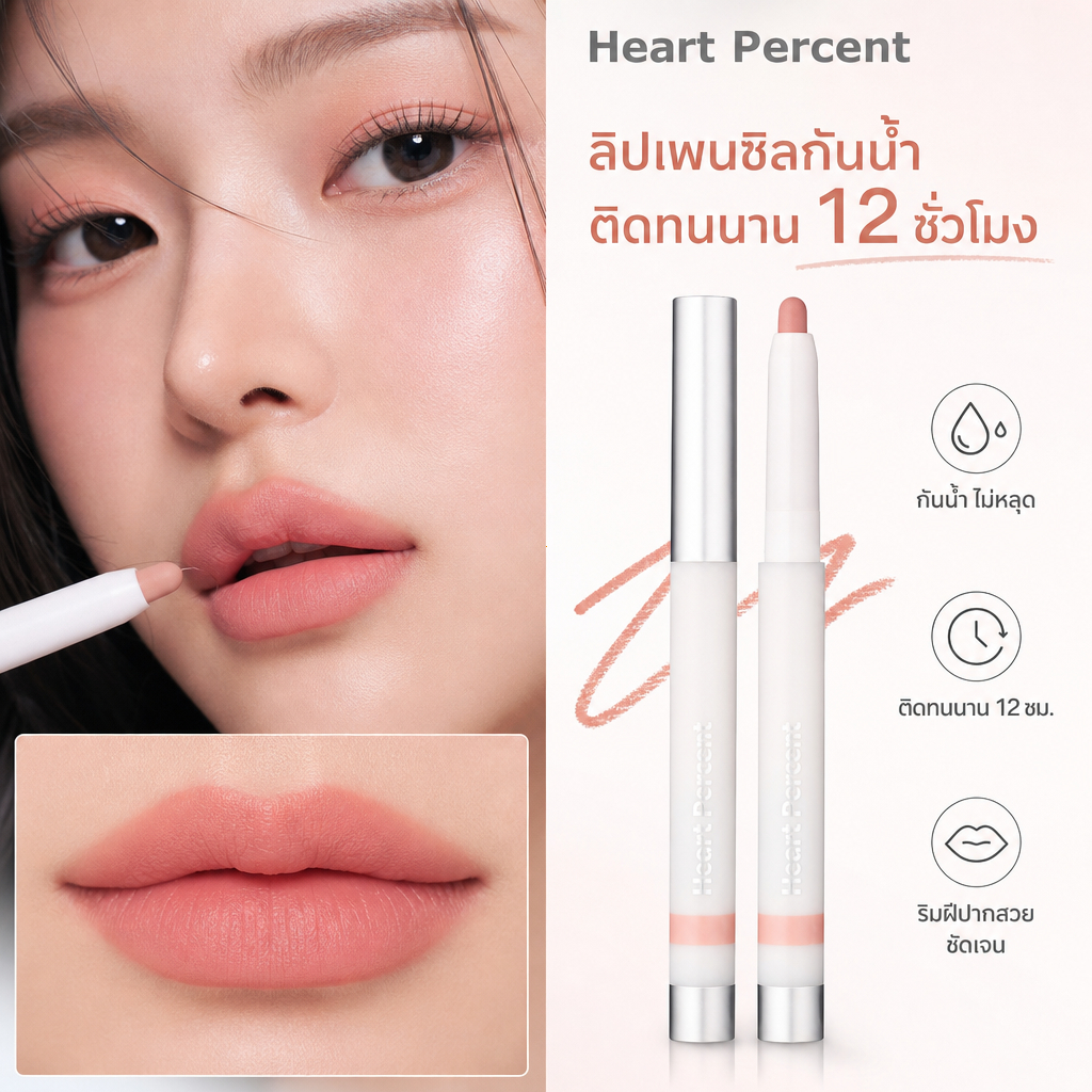 【100% Authentic】Heart Percent Lineproof Lip Pencil 3 Shades Set - Long Lasting Transfer-proof Waterp