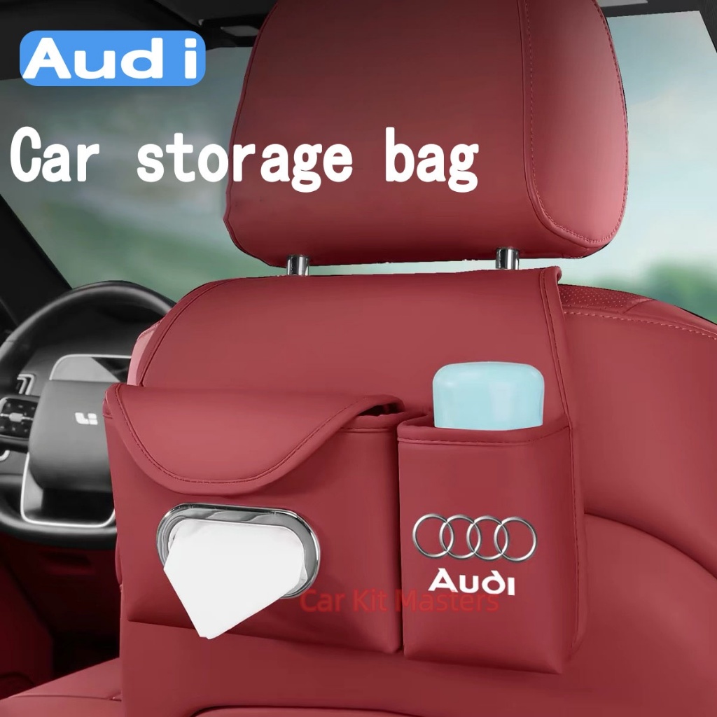 Audi Car seat back Suspendกล่องกระดาษทิชชูถ้วยน้ําผู้ถือหนังคุณภาพสูงรถเก็บความจุสูงรถOrganizerสําหร