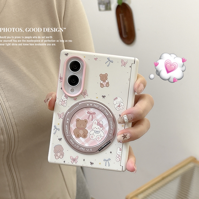 เหมาะสําหรับ Samsung Galaxy Z Fold 8 หมีน้อยน่ารักกระต่าย 360 เคสโทรศัพท์ฝ้าแบบยืนออลอินวัน