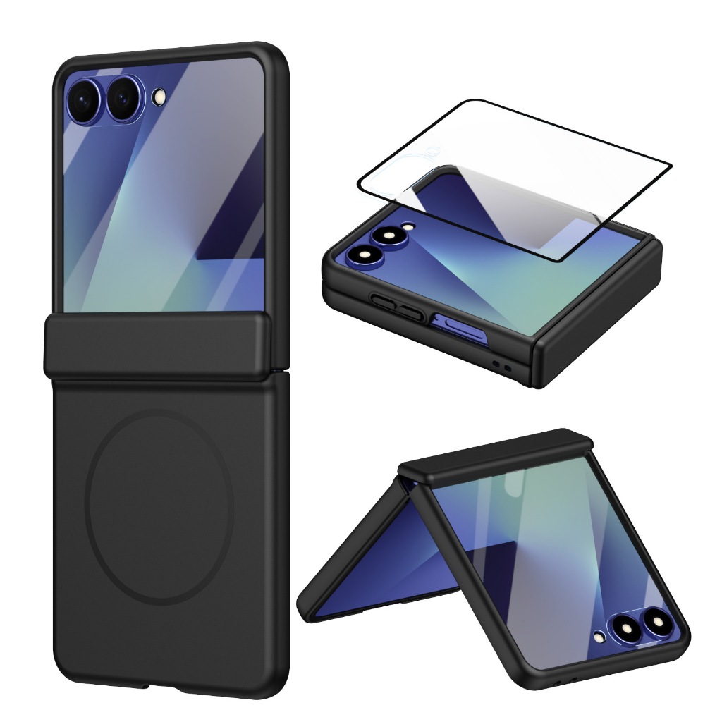 สําหรับ Samsung Galaxy Z Flip 8/Flip 7/Flip 6/Flip 5 เคสหุ้มด้วยฟิล์มบานพับชาร์จไร้สายแบบแม่เหล็ก