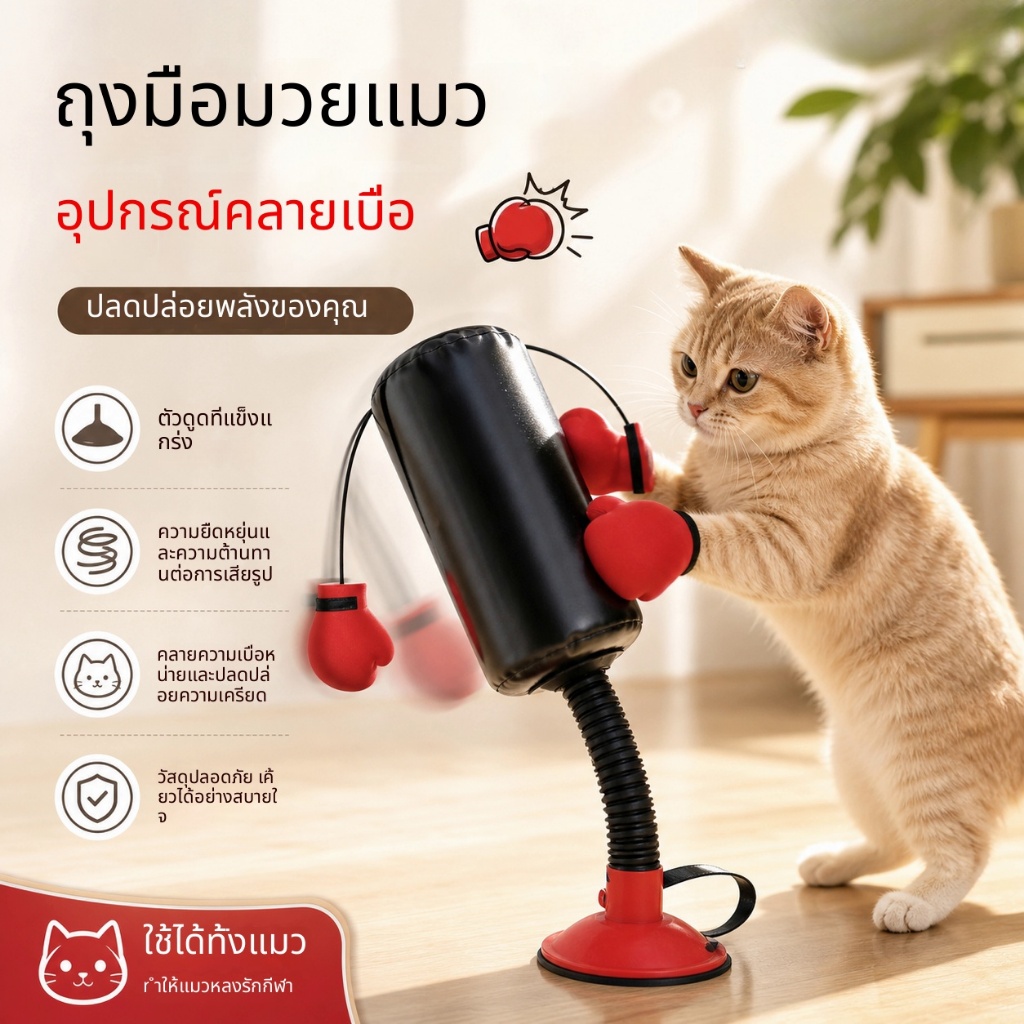ของเล่นนวมชกมวยแมวแสนสนุกพร้อมเสากระสอบทรายฐานดูด ให้แมวเข้าตัวเองและบรรเทาความเบื่อหน่ายซัพพลายสัตว์เลี้ยงทุกวันในอุดมคติ
