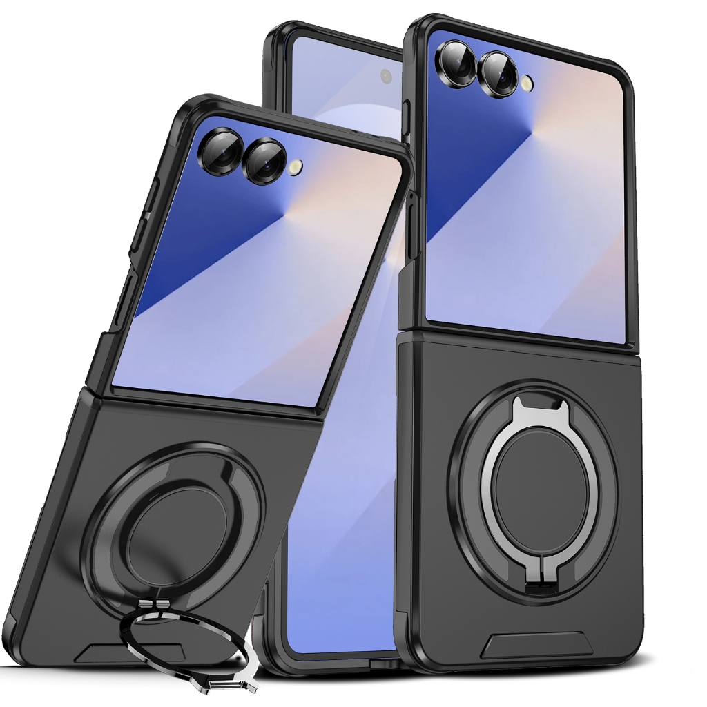 Sunyi สําหรับ Samsung Galaxy Z Flip 8 7 FE 6 Case ขาตั้งแม่เหล็ก 360° หมุนฝาครอบกันกระแทกสลิมฟิตป้องกันการวางขาตั้งแม่เหล็ก