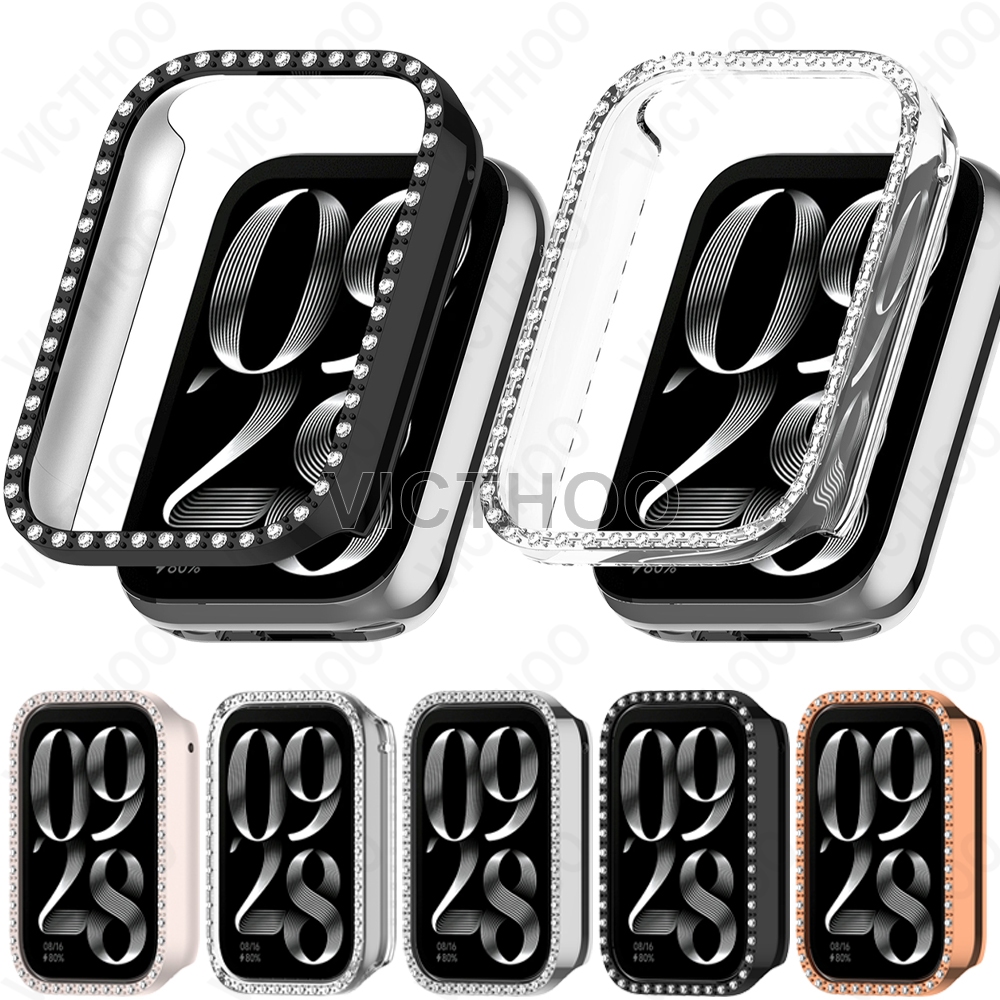 Shiny Diamond Case Frame Half Shell Screen Protector สําหรับ Xiaomi Smart Band 8 9 10 Pro / Mi Band 8 9 10 Pro