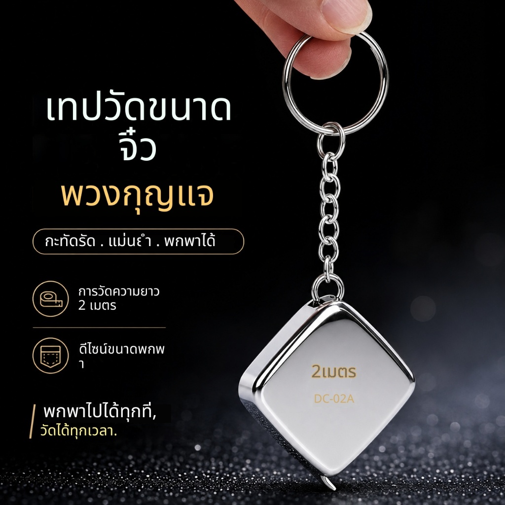 เทปวัดพวงกุญแจสแตนเลส - ไม้บรรทัดแบบหดได้ขนาดเล็ก 2 เมตรสําหรับวัดร่างกายและของขวัญ - Po