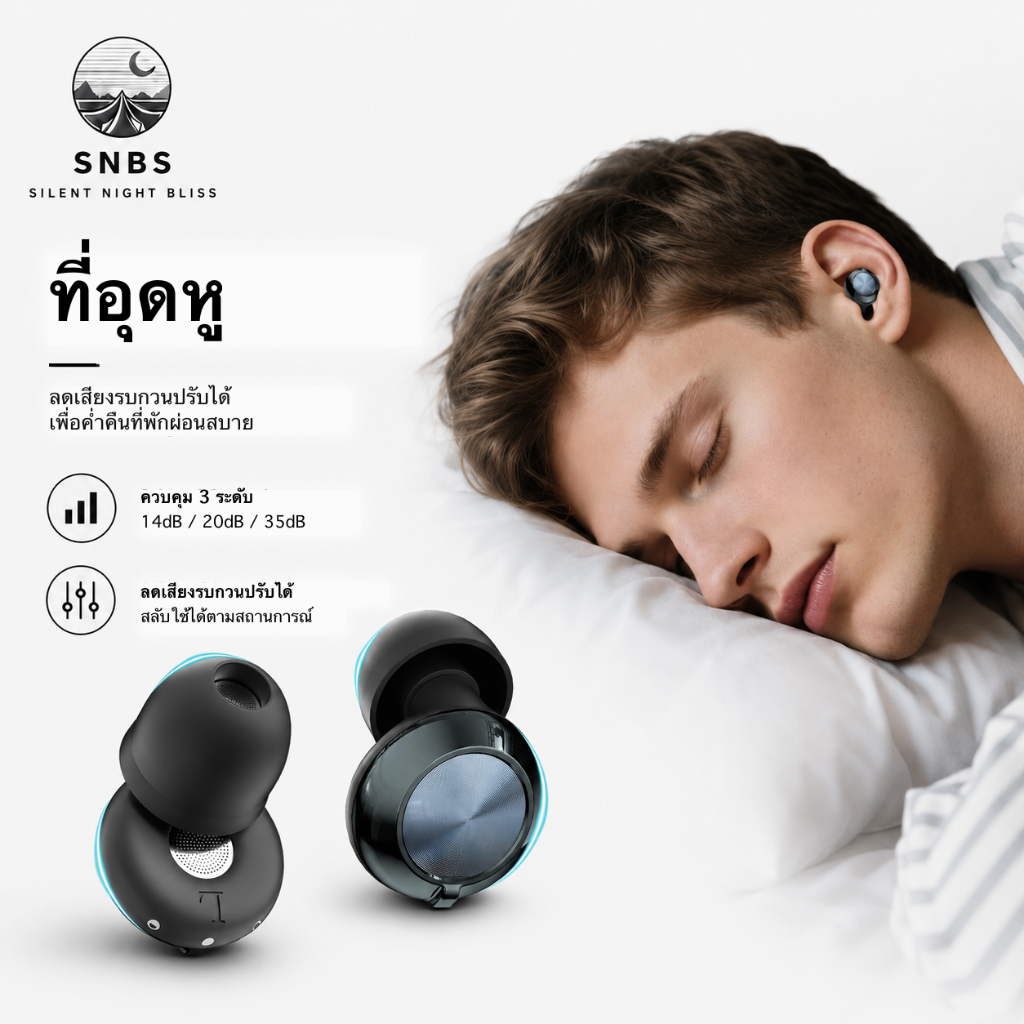 ปลั๊กหูลดเสียงปรับได้ 3 ระดับ 14/20/35dB ซิลิโคนใช้ซ้ำ นุ่มสบาย สำหรับนอน เรียน เดินทาง คอนเสิร์ต