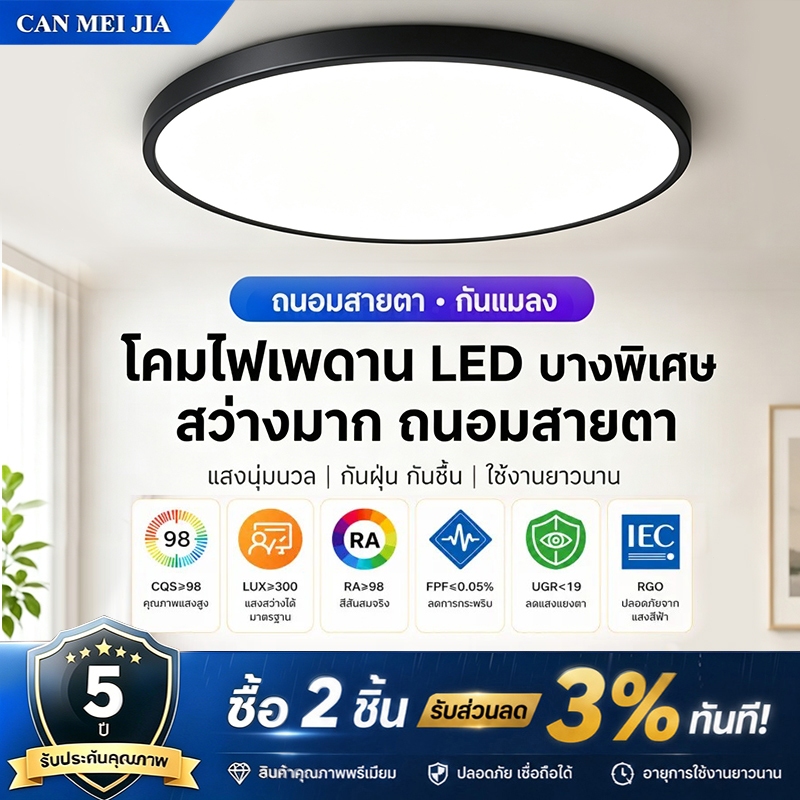 โคมไฟเพดาน LED ไฟติดเพดาน ไฟเพดาน led 220V แผงไฟ แบบบางเฉียบ โคมกลม ห้องนอน โคม ใช้กับ ห้องนั่งเล่น างเดิน