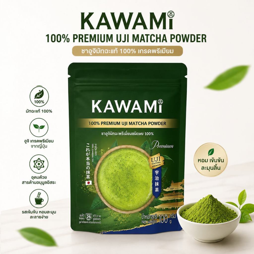 KAWAMI 100% Uji Matcha Green Tea Powder 100g มัทฉะญี่ปุ่นพรีเมี่ยมสําหรับลาเต้สมูทตี้เบเกอรี่เครื่อง