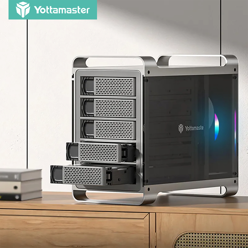 Yottamaster 4/5 Bay RAID ฮาร์ดไดรฟ์ภายนอกอลูมิเนียม 2.5 "และ 3.5 "SATA HDD SSD RGB พัดลม DAS รองรับ 