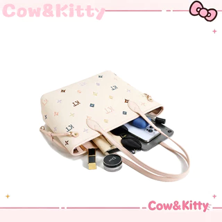 กระเป๋าโทต Cow&Kitty ลายปัก ใช้งานในชีวิตประจำวัน กระเป๋าสะพายข้าง ขนาดใหญ่จุของได้มาก