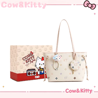 กระเป๋าโทต Cow&Kitty ลายปัก ใช้งานในชีวิตประจำวัน กระเป๋าสะพายข้าง ขนาดใหญ่จุของได้มาก