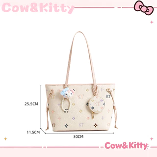 กระเป๋าโทต Cow&Kitty ลายปัก ใช้งานในชีวิตประจำวัน กระเป๋าสะพายข้าง ขนาดใหญ่จุของได้มาก