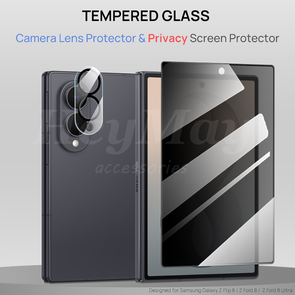 กระจกนิรภัยป้องกันหน้าจอ + ตัวป้องกันเลนส์กล้อง Combo สําหรับ Samsung Galaxy Z Fold 8 / Fold 8 Ultra / Flip 8 HD Clear / ความเป็นส่วนตัว Anti Spy หน้าจอด้านนอก