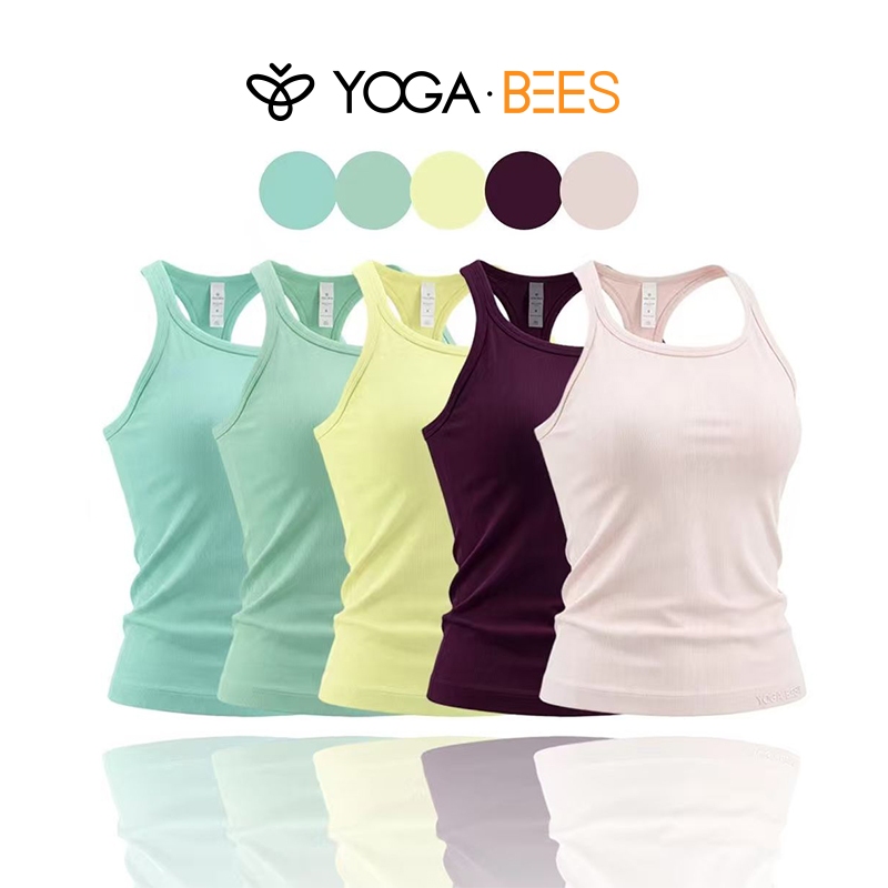 Yoga Bees Women เสื้อกล้ามยาวลายทางแนวตั้งทรงเข้ารูประบายอากาศแขนกุดสําหรับเล่นกีฬา ฟิตเนส โยคะ วิ่ง ถังแบ่งชั้นทุกวัน มีให้เลือก 5 สี