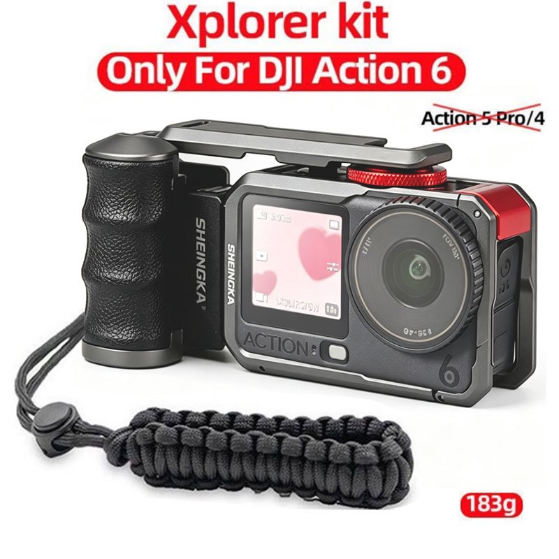 Xplorer Grip Kit สําหรับ DJI OSMO Action 6 กล้องโลหะกรงกระต่าย Street การถ่ายภาพ Handle Bundle แม่เห