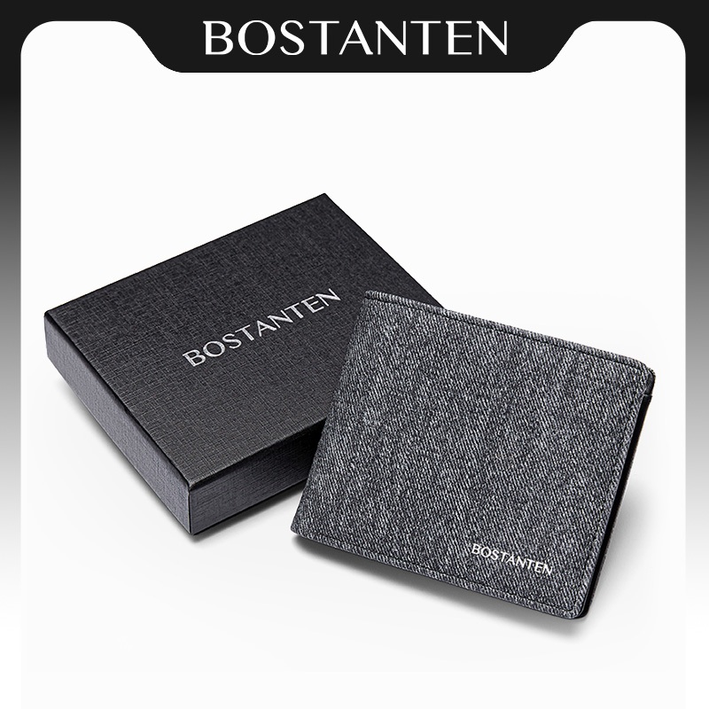 BOSTANTEN Denim กระเป๋าสตางค์ผู้ชาย ลายเดนิม น้ำหนักเบา ทนทาน ใช้งานได้จริง พร้อมกล่องของขวัญ