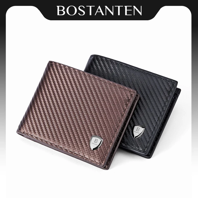 BOSTANTEN Matrix กระเป๋าสตางค์ผู้ชาย ลายคาร์บอนไฟเบอร์ กันรอย ดีไซน์หรู พร้อมกล่องของขวัญ