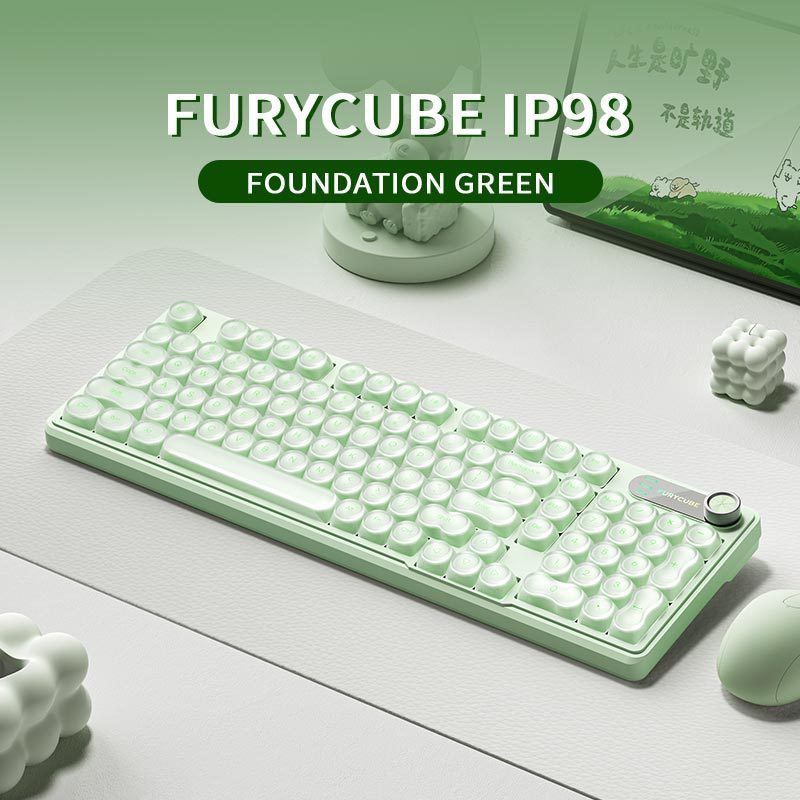 FURYCUBE IP98 คีย์บอร์ดแบบมีสาย USB, RGB Light Silent Membrane Keyboard 98-key Cute Foundation Keyca