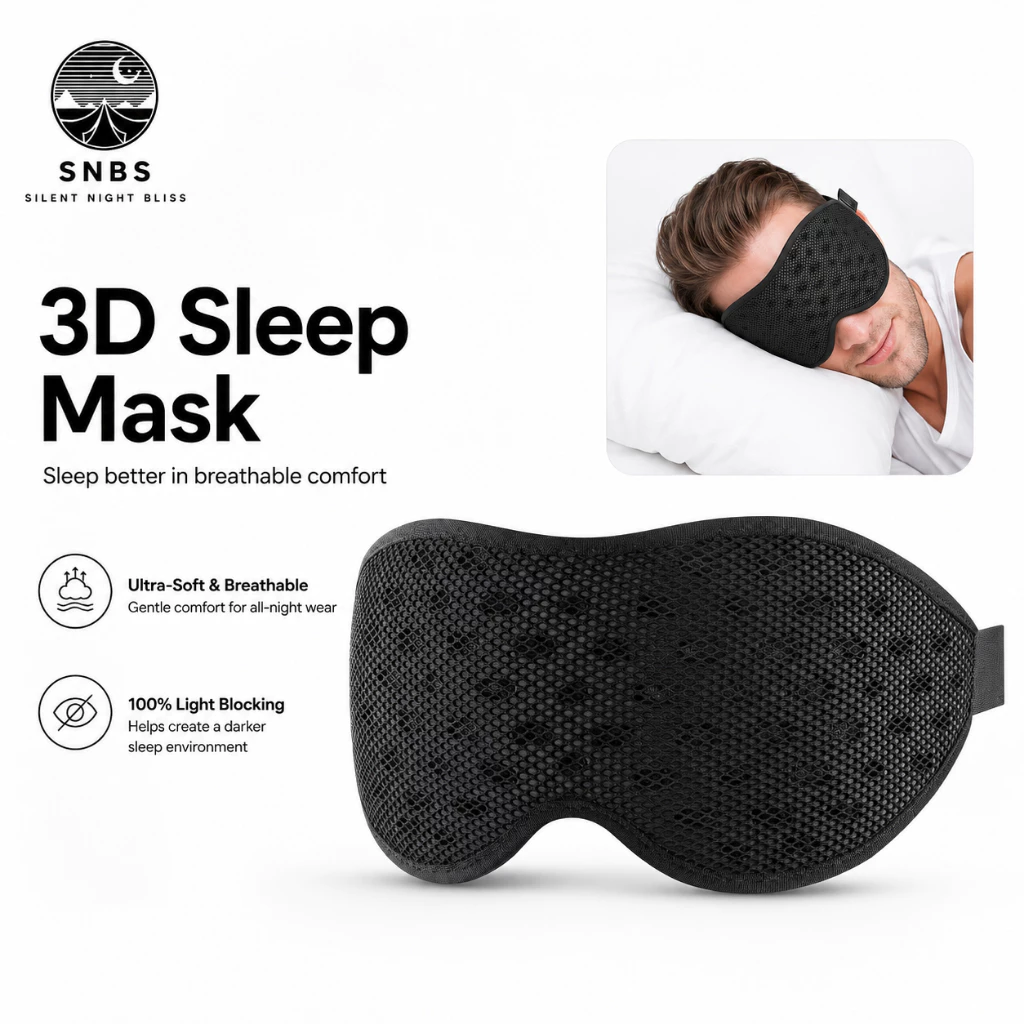 SNBS Breathable Sleep Mask, 3D Eye Mak Sleepers ด้านข้างผู้หญิงผู้ชาย, Light Blocking Sleeping Mask พร้อมสายรัดปรับได้, ฝาครอบตาน้ําหนักเบานุ่มสําหรับเดินทาง, งานกลางคืน, Nap