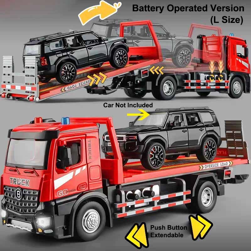 🔥ส่งไวจากไทย🔥ส่งไวจากไทย1:18 Scale ขนาดใหญ่ Diecast รถก่อสร้าง Flatbed Tow รถบรรทุกโลหะพร้อมรถพ่วงขนส่งขับเคลื่อนแรงเสียดทานพร้อมไฟและเสียง