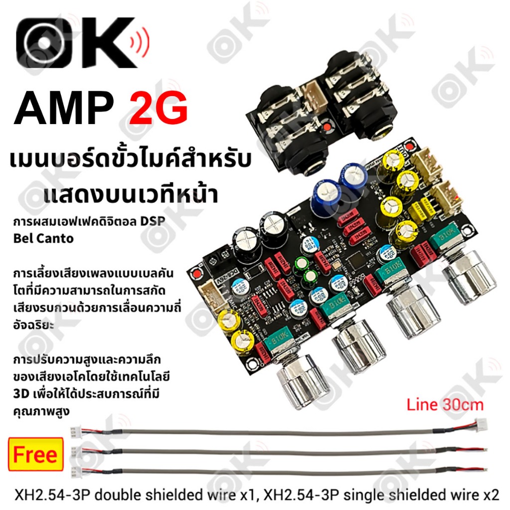 OKMUSIC ZK AMP 2G แอมป์จิ๋วคาราโอเกะ ปรีไมค์ DSP สำหรับเครื่องเสียงรถยนต์ เพาเวอร์แอมป์ ไมโครโฟน และ