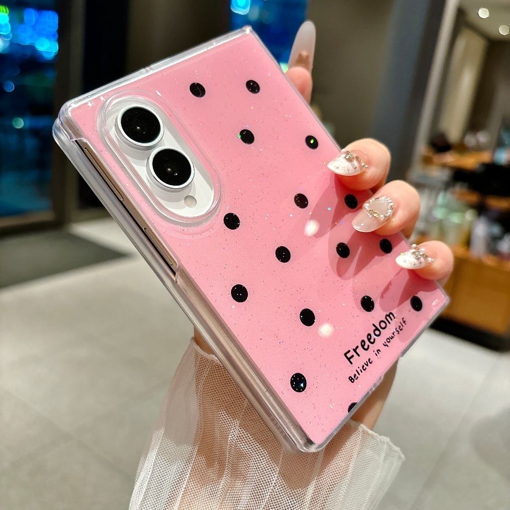 DIY Love Bracelet & Sparkling Pink Wave Point PC Hard Phone Case เหมาะสําหรับ Samsung Galaxy Z Fold 