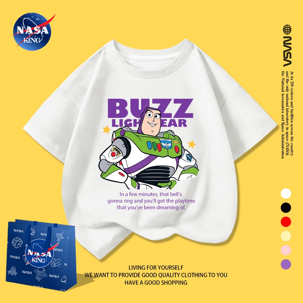 【พร้อมส่งจากกรุงเทพฯ】COD เสื้อยืดเด็ก Toy Story ลายตัวละครการ์ตูน Buzz Lightyear ผ้านุ่ม ระบายอากาศดี