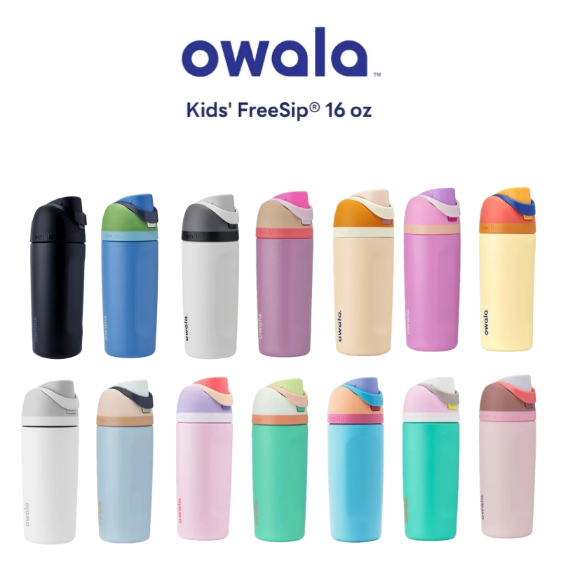 Owala FreeSip ขวดนม 16oz – แก้วน้ําสแตนเลส หลอดป้องกันการรั่วไหล ด้ามจับง่าย เย็น 12H