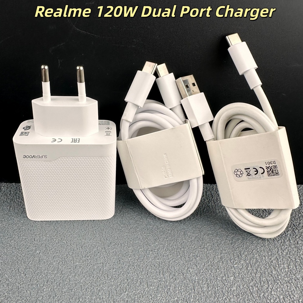 Original Realme 120W Dual Port Supervooc Fast EU Charger Quick Charge Power Adapter Type-C สายชาร์จส