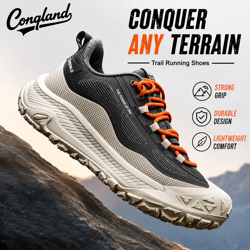 Conqland Mens Womens หนังกันน้ํารองเท้าเดินป่าน้ําหนักเบารองเท้าเดินกลางแจ้งลื่น Breathable Hike Trekking Trails Camping ปีนเขารองเท้า 1883