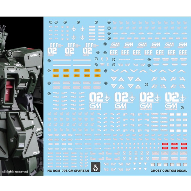 YAN GHOST PB HGUC HG RGM-79S GM Spartan Water Slide Decal YANHG026