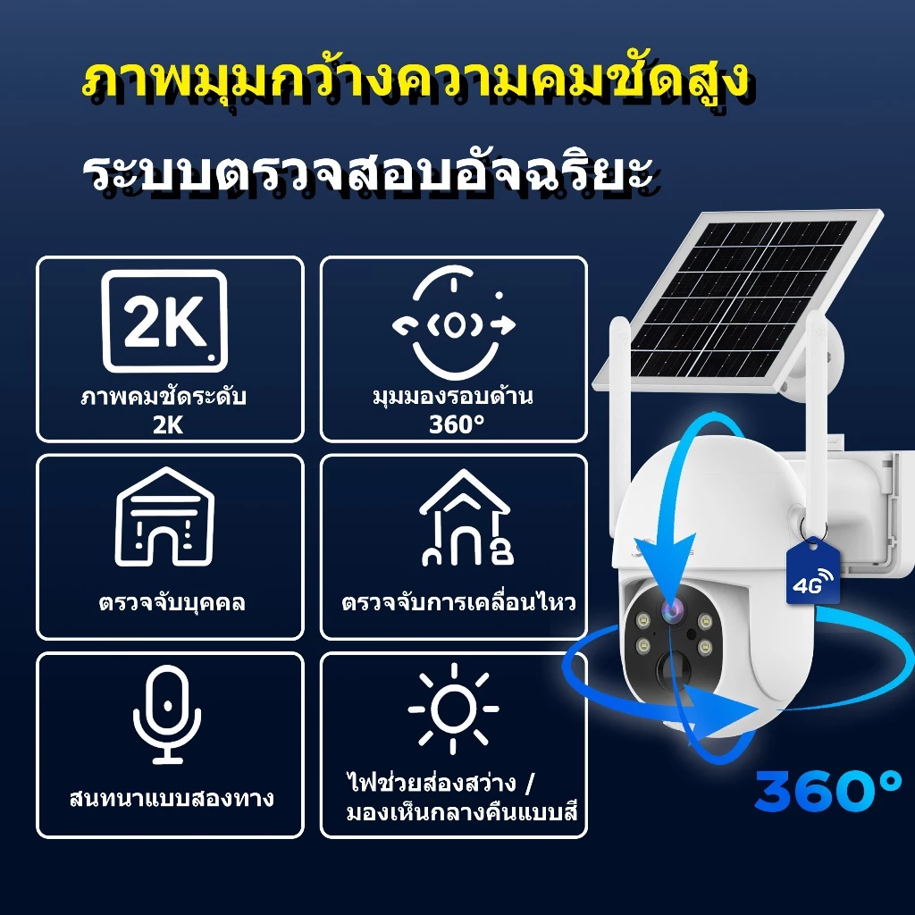 MHXCEES กล้องวงจรปิด Solar 4G[อินเทอร์เน็ตฟรี 99 ปี]กล้องวงจรปิดไร้สาย 2K 360 องศา (ซิมในตัว) Tuya thumbnail 8