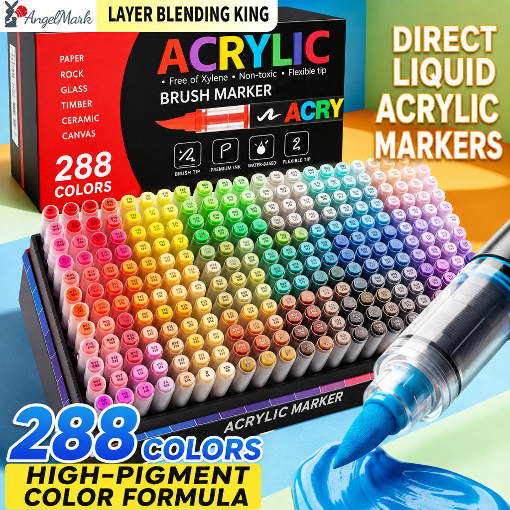 288 ชุดสีหัวแปรงอะคริลิรู้สึกปากกาความจุขนาดใหญ่กันน้ําใช้กระจก ทําเอง หัตถกรรมกราฟิก