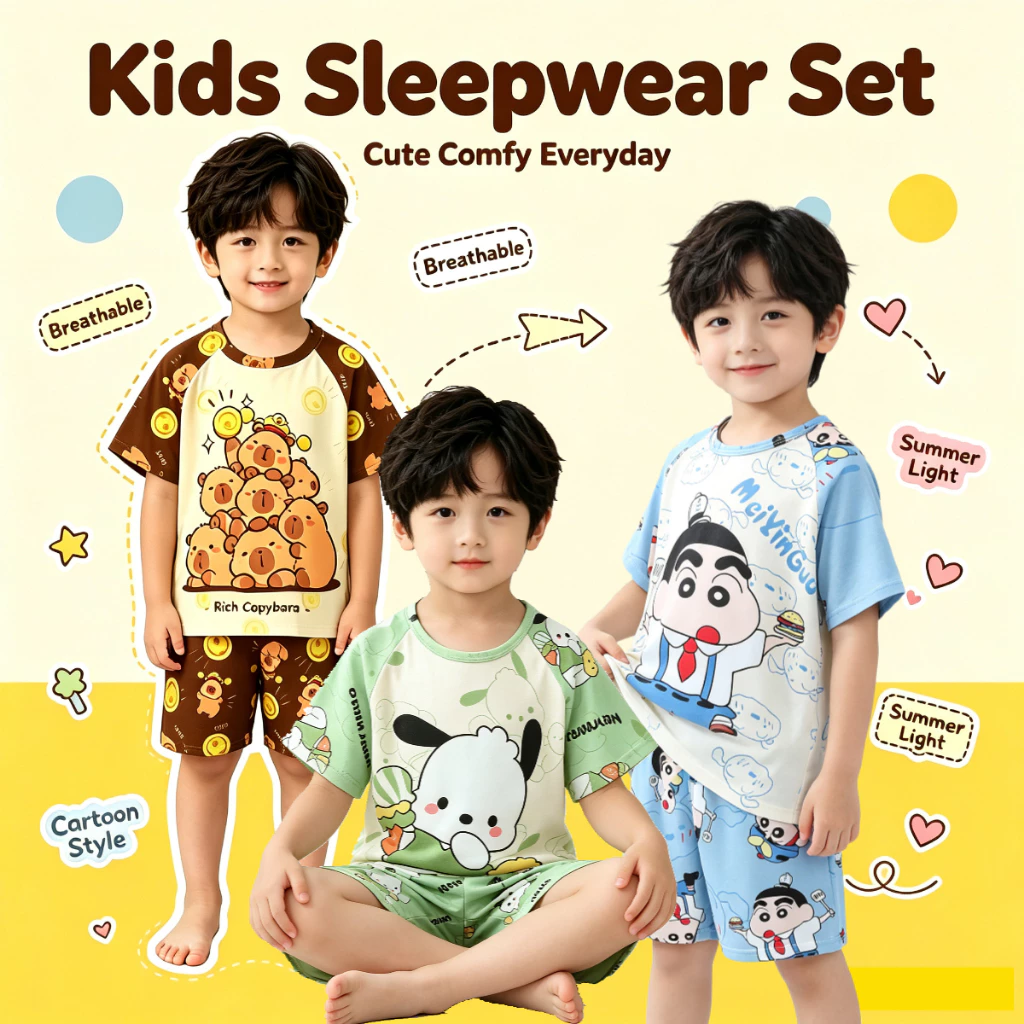 Eid Mubarak ชุดเด็กชายหรือหญิงแขนสั้นคอกลม Shin-Chan Loungewear เด็ก Modern Nightclothes สําหรับ 12 - 13 ปี