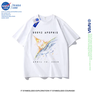 NASA เสื้อยืดชายหญิงแขนสั้น สไตล์ลำลอง summer ผลกระทบของดาวเคราะห์ พิมพ์ลาย t-shirt แบบหลวม คอกลม ยับยากไม่ต้องรีด