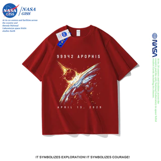 NASA เสื้อยืดชายหญิงแขนสั้น สไตล์ลำลอง summer ผลกระทบของดาวเคราะห์ พิมพ์ลาย t-shirt แบบหลวม คอกลม ยับยากไม่ต้องรีด