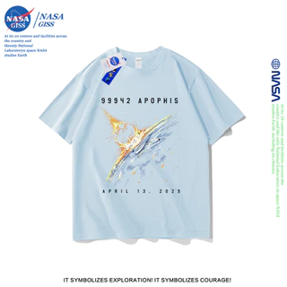 NASA เสื้อยืดชายหญิงแขนสั้น สไตล์ลำลอง summer ผลกระทบของดาวเคราะห์ พิมพ์ลาย t-shirt แบบหลวม คอกลม ยับยากไม่ต้องรีด