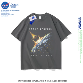 NASA เสื้อยืดชายหญิงแขนสั้น สไตล์ลำลอง summer ผลกระทบของดาวเคราะห์ พิมพ์ลาย t-shirt แบบหลวม คอกลม ยับยากไม่ต้องรีด