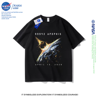 NASA เสื้อยืดชายหญิงแขนสั้น สไตล์ลำลอง summer ผลกระทบของดาวเคราะห์ พิมพ์ลาย t-shirt แบบหลวม คอกลม ยับยากไม่ต้องรีด