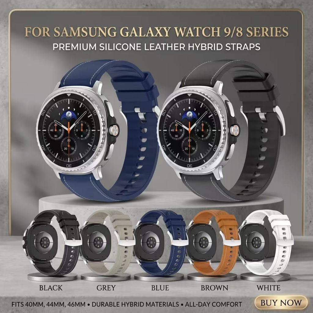 SAMSUNG รูปแบบหนังไฮบริดซิลิโคนสําหรับ ซัมซุง กาแลคซี นาฬิกา9 8 8คลาสสิก40มิลลิเมตร44มิลลิเมตร46มิลลิเมตรธุรกิจสไตล์ต่อต้านเหงื่อเปลี่ยนสายรัดข้อมือหัวเ